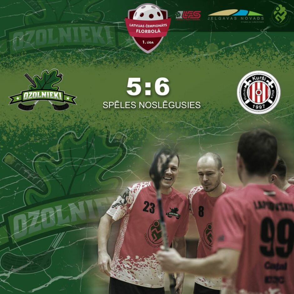 Florbola spēles plakāts ar rezultātu