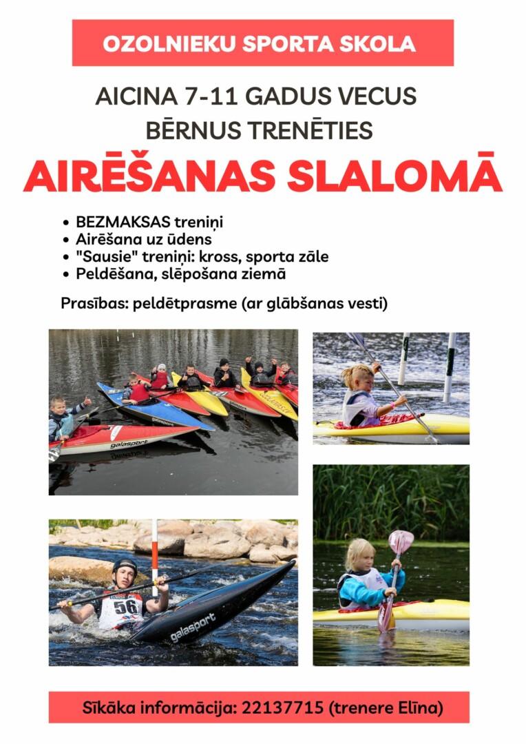 Afiša airēšanas slaloma audzēkņu uzņemšana