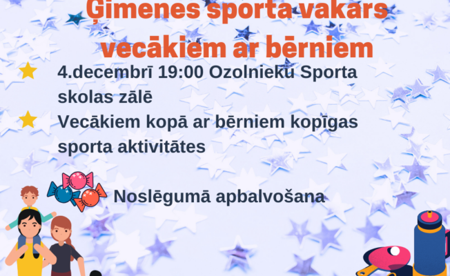 Afiša ģimeņu pasākumam vecākiem ar bērniem