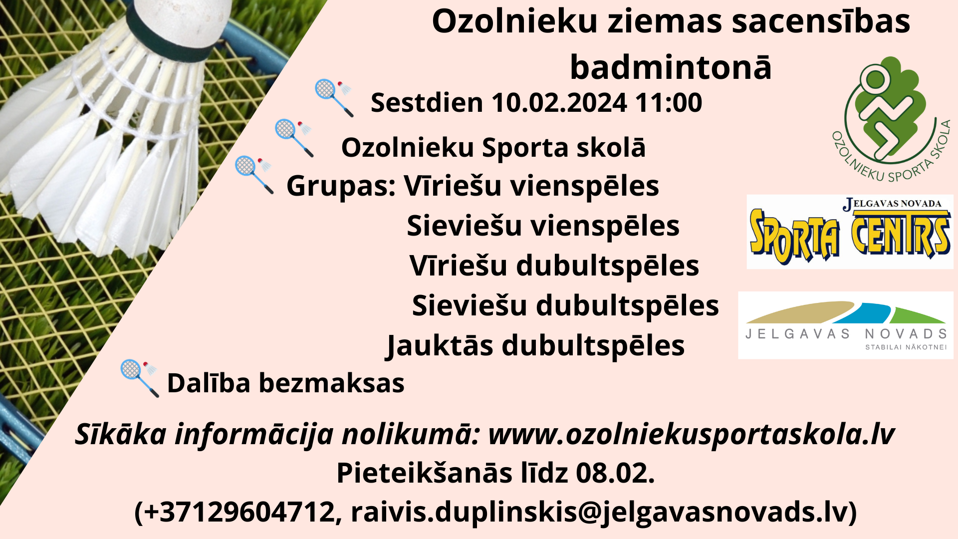 Afiša Ozolnieku ziemas sacensības badmintonā 2024